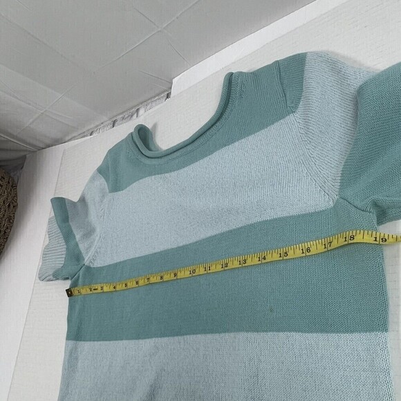 Pendleton Womens Sweater LARGE Short Sleeve Blue Green Striped Pockets READ - Picture 12 of 13